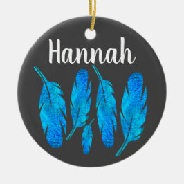 Blaue Boho Aquarellkunst Keramik Ornament