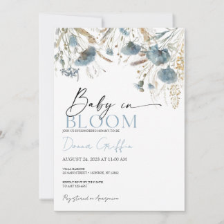 Blaue Boho-Baby-in-Bloom-Einladung Einladung