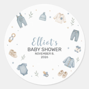 Blaue Boho-Babysachen Baby Shower Runder Aufkleber