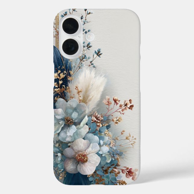 Blaue Boho-Blumen  iPhone 16 Hülle (Rückseite)