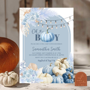 Blaue Boho-Blumen-Kürbis-Baby-Party Einladung