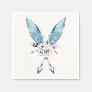 Blaue Boho-Boheme-Pfeile Feder Blumenparty Serviette