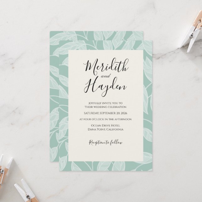 Blaue Boho-Botanische Hochzeit Einladung (Vorderseite/Rückseite Beispiel)