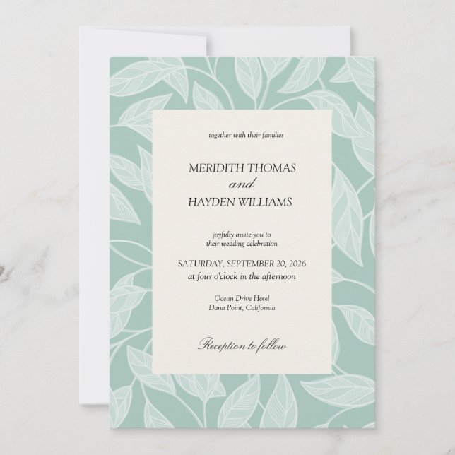 Blaue Boho-Botanische Hochzeit Einladung (Vorderseite)