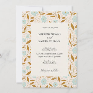 Blaue Boho-Botanische Hochzeit Einladung
