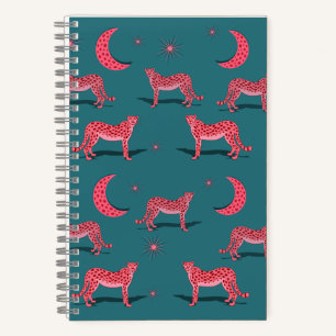 Blaue Boho-Gepard und rosa Mond-Notizbuch Notizbuch