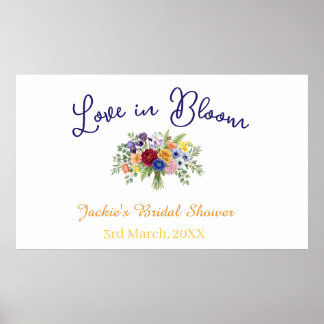 blaue boho-liebe in blüte Brautdusche Name Retro Poster