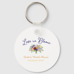 blaue boho-liebe in blüte Brautdusche Name Retro Schlüsselanhänger