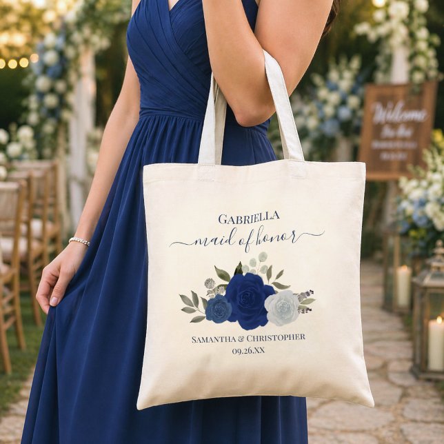 Blaue Boho Rosen Elegante Trauzeugin Hochzeit Tragetasche (Von Creator hochgeladen)