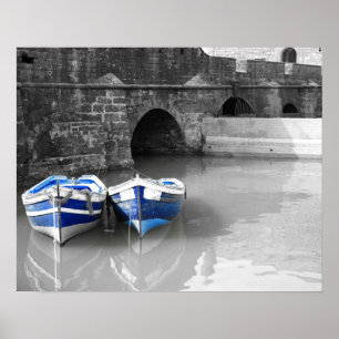 Blaue Boote B u. w-Hafen Poster
