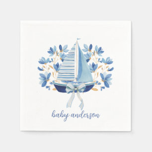 Blaue Boote & Bows Babyparty Serviette
