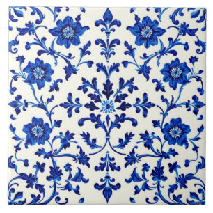 blaue Botanikfliese Fliese