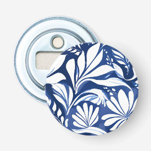 Blaue botanische Aquarell-Blumen weißes Muster Flaschenöffner
