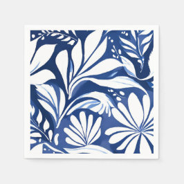 Blaue botanische Aquarell-Blumen weißes Muster Serviette