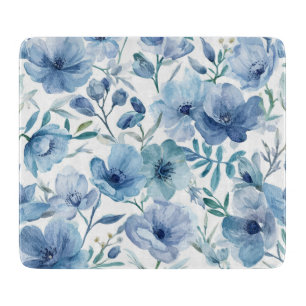 Blaue botanische Aquarell-Blumengarten Schneidebrett