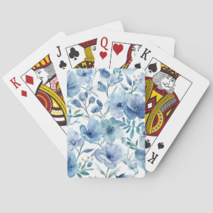 Blaue botanische Aquarell-Blumengarten Spielkarten