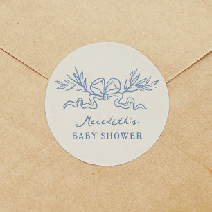 Blaue Botanische Band Baby Shower Runder Aufkleber