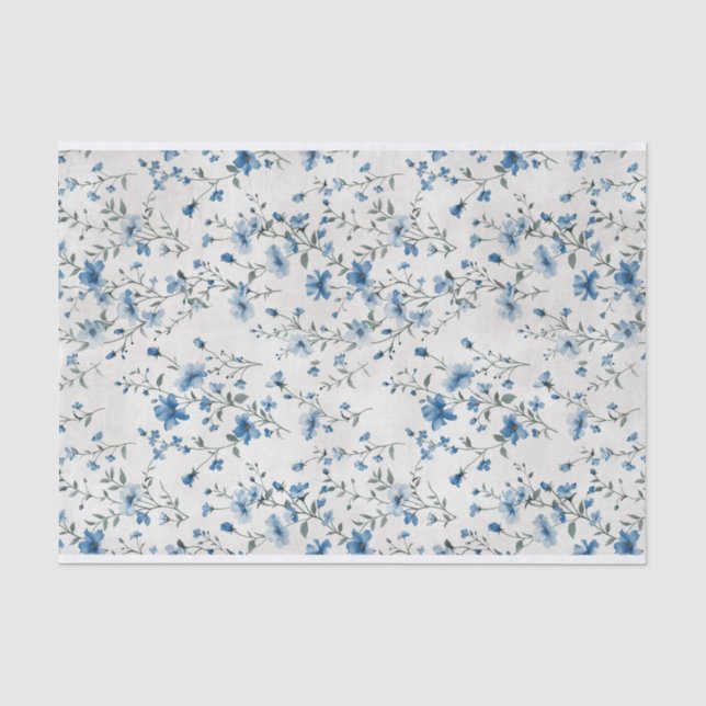 Blaue botanische Blume Muster Nr. 1 Seidenpapier (Vorderseite)