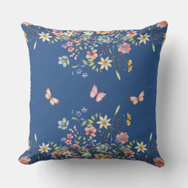 Blaue botanische Blumen Kissen