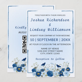 Blaue Botanische Eleganz Hochzeit Einladung
