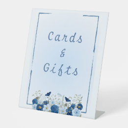 Blaue Botanische Eleganz Hochzeitskarten und Gesch Sockelschild