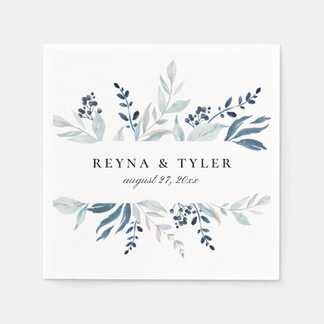 Blaue Botanische Foliage Serviette (Vorderseite)
