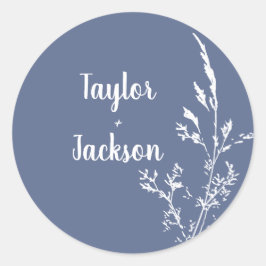 Blaue Botanische Hochzeit Runder Aufkleber