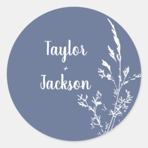Blaue Botanische Hochzeit Runder Aufkleber