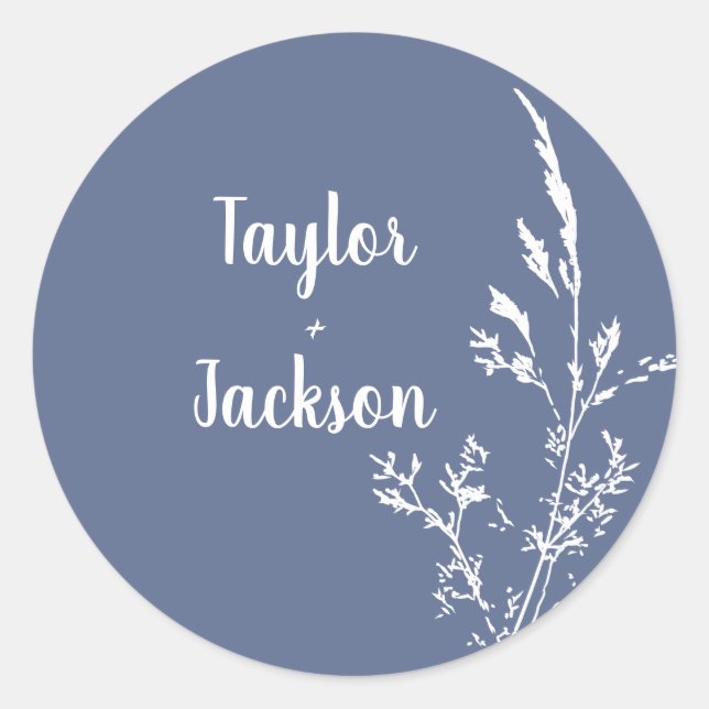 Blaue Botanische Hochzeit Runder Aufkleber (Vorderseite)