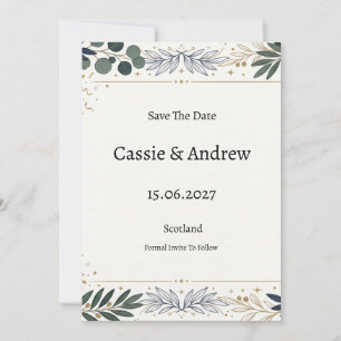 Blaue botanische Hochzeit Save The Date