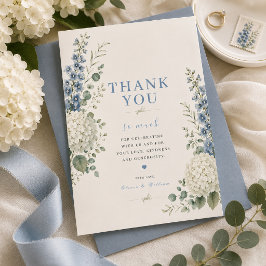 Blaue botanische Hochzeits-Dankeskarten mit weiche Dankeskarte