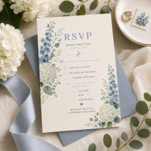 Blaue botanische Hochzeits-RSVP-Karte
