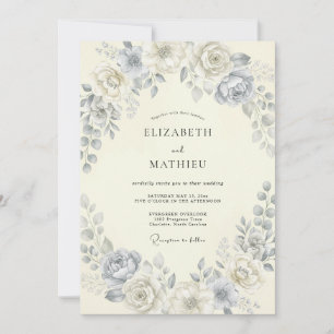Blaue Botanische Hochzeitskrone Einladung