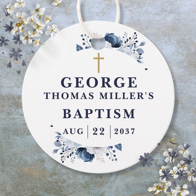Blaue Botanische Moderne Taufe Geschenkanhänger (Navy Blue Botanical Modern Baptism Favor Tags)
