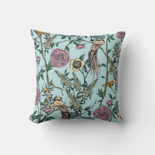 Blaue botanische Muster im Vintage-Stil Kissen