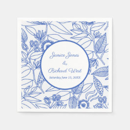 Blaue Botanische Personalisierte Navy-Frame-Hochze Serviette