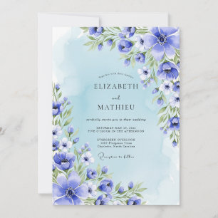 Blaue botanische romantische Hochzeit Einladung