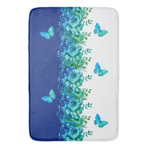 Blaue botanische Schmetterlings-Badmatte Badematte