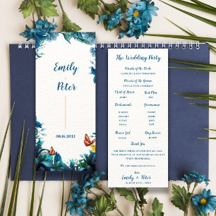 Blaue botanische Schmetterlings-Hochzeitsprogrammk Einladung