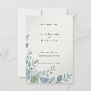 Blaue botanische Seitenrand-Einladung zur Vorabanz Save The Date