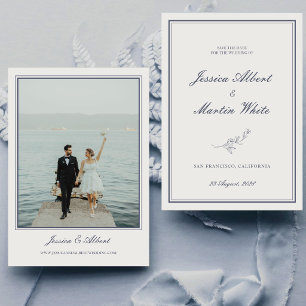 Blaue botanische Strand-Themen-Hochzeitsfoto Save The Date