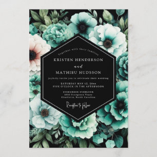 Blaue Botanische Traumhochzeit Einladung