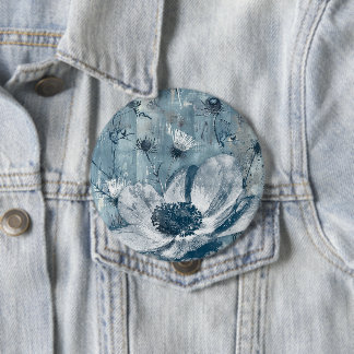 Blaue botanische Vintage-Illustration Button