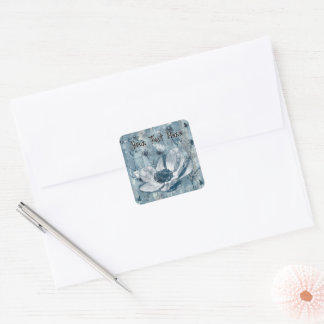 Blaue botanische Vintage-Illustration Quadratischer Aufkleber