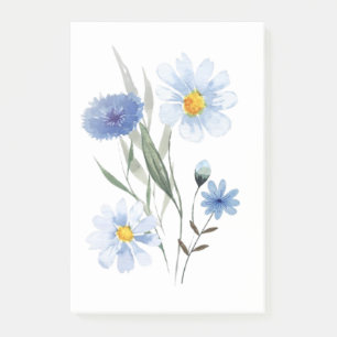 Blaue botanische Wildblumenbouquet Aquarell Post-it Klebezettel
