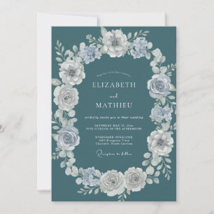 Blaue Botanische Winterhochzeit Einladung