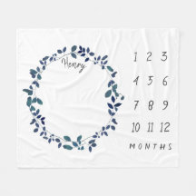 Blaue botanische Wreath-Baby-Meilenstein-Fleece