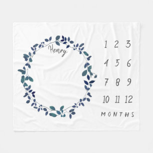 Blaue botanische Wreath-Baby-Meilenstein-Fleece Fleecedecke