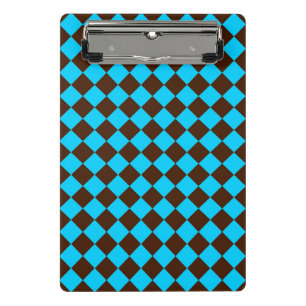 Blaue braune Diamant-Schachbrettmuster Mini Klemmbrett
