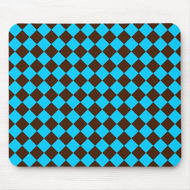 Blaue braune Diamant-Schachbrettmuster Mousepad (Vorne)